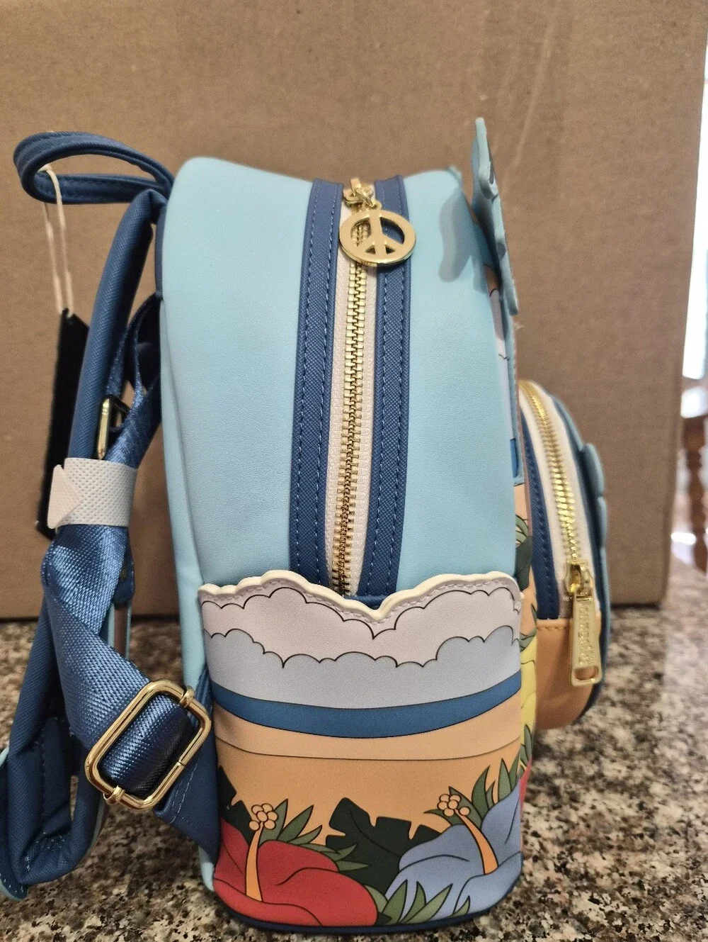 Loungefly Multicolor Stitch Peace Sign Palm Tree Mini Backpack